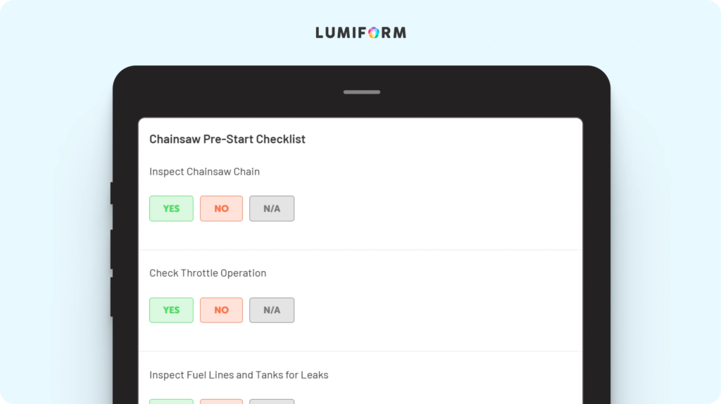 Chainsaw pre-start checklist