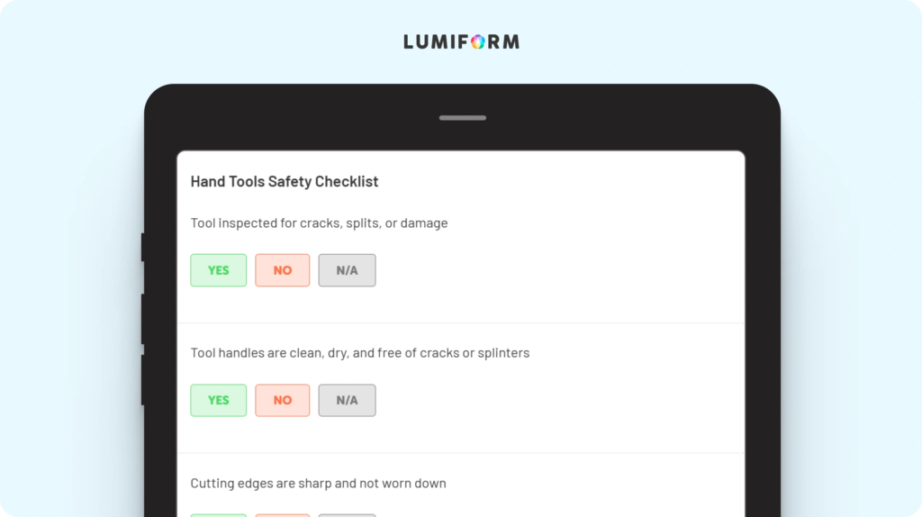 Hand tools safety checklist
