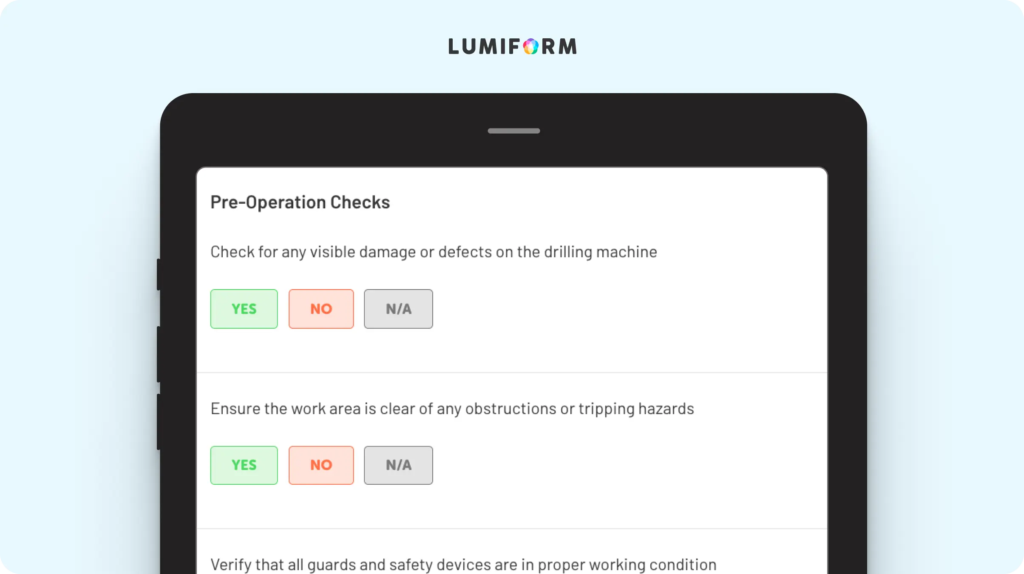 Drilling machine safety checklist