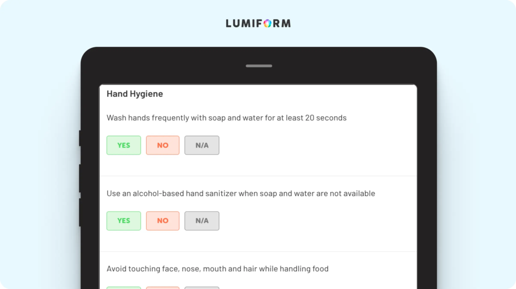 Personal hygiene checklist for food handlers