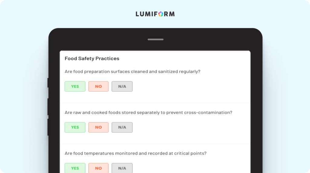 Restaurant food and hygiene assessment template