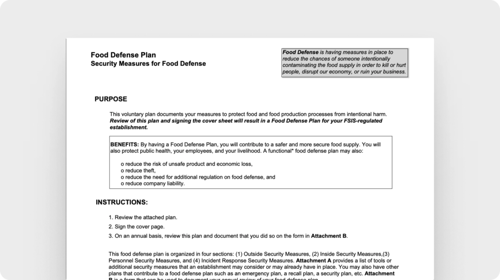 Food defense plan (USDA Food Safety and Inspection Service)