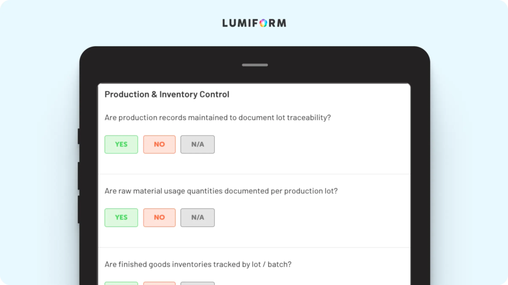 Food traceability procedure template