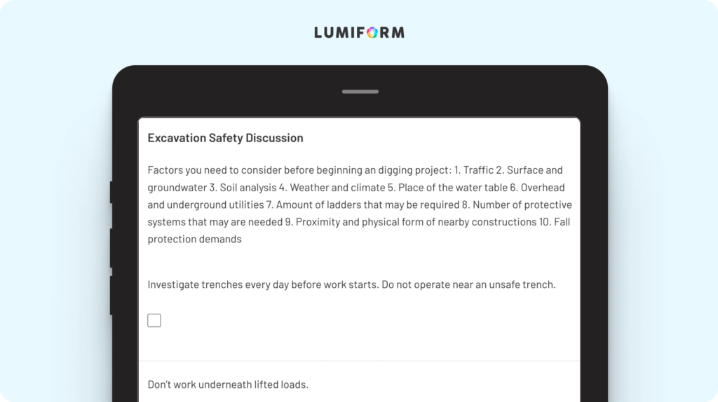 Excavation safety toolbox talk template